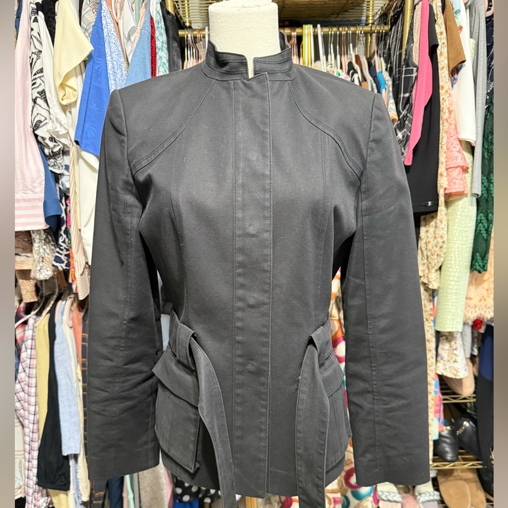 Calvin Klein Black Belted Utility Blazer Jacket Size 8